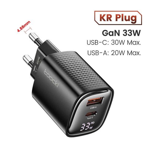 Kr Black-Chargeur Usb Gan De 33w Avec Affichage Numérique Led, Charge Rapide Pd 3.0 Qc 3.0, Pour Samsung, Iphone 15 Pro Max Plus