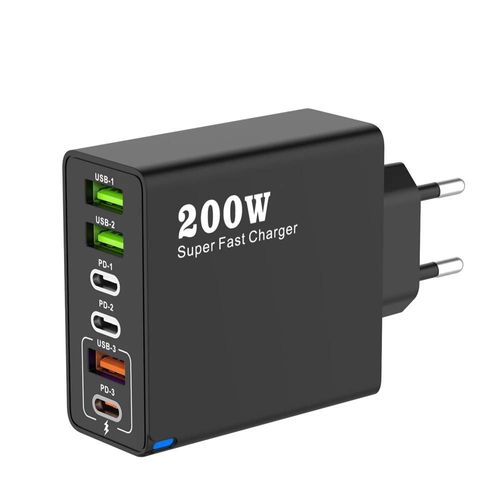 Eu Black-Chargeur De Téléphone Portable Pour Iphone 16 Se4 Samsung Xiaomi Ipad, 200w, 6 Ports Usb C, Charge Super Rapide, Pd3.0 Usb C Type C
