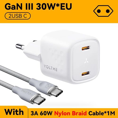Cc White Eu Cable - 30w Gan Iii Chargeur Usb Charge Rapide Chargeurs Haute Vitesse Type C Chargeur De Téléphone Portable Pour Iphone 15 Pro Max Xiaomi Samsung
