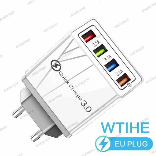 Eu White-Chargeur Mural Usb 3.0 À 4 Ports, Charge Rapide Qc, Pour Xiaomi Iphone 15 Samsung Us/Eu, Prise De Téléphone Portable, Pour Voyage