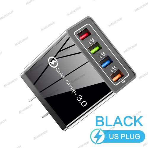 Us Black-Chargeur Mural Usb 3.0 À 4 Ports, Charge Rapide Qc, Pour Xiaomi Iphone 15 Samsung Us/Eu, Prise De Téléphone Portable, Pour Voyage