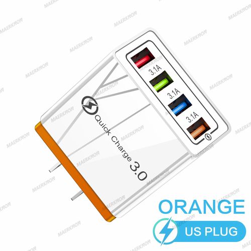 Us Orange-Chargeur Mural Usb 3.0 À 4 Ports, Charge Rapide Qc, Pour Xiaomi Iphone 15 Samsung Us/Eu, Prise De Téléphone Portable, Pour Voyage