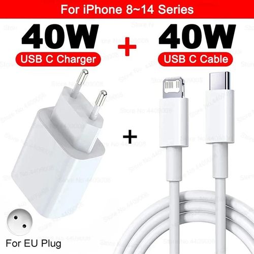 Eu 2in1 (8-14 Serie)-Pour 40w Pour Iphone Chargeur Usb Type C Chargeur Rapide Pour Iphone 16 15 14 13 12 11 Pro Max Plus Pd Câble De Charge Accessoires