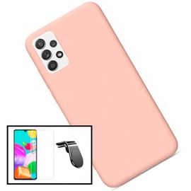 Kit Film De Verre Trempé Clearglass + Coque Silicone Liquide + Support Magnétique L Conduite En Toute Sécurité Pour Samsung Galaxy A52 - Rose