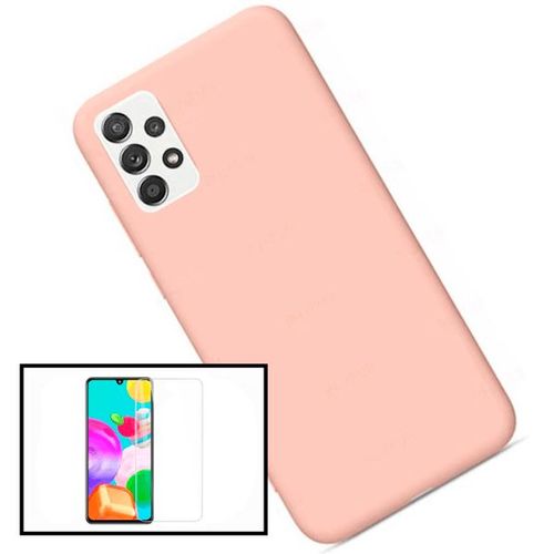 Kit Film De Verre Trempé Clearglass + Coque Silicone Liquide Pour Samsung Galaxy A52 - Rose