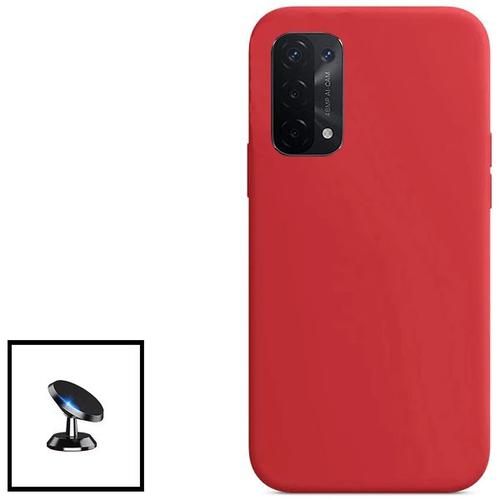 Kit Support Magnétique De Voiture + Coque Silicone Liquide Pour Oppo A16 - Rouge