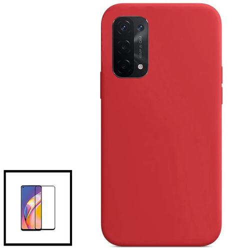 Kit Film De Verre Trempé 5d Full Cover + Coque Silicone Liquide Pour Oppo A16 - Rouge