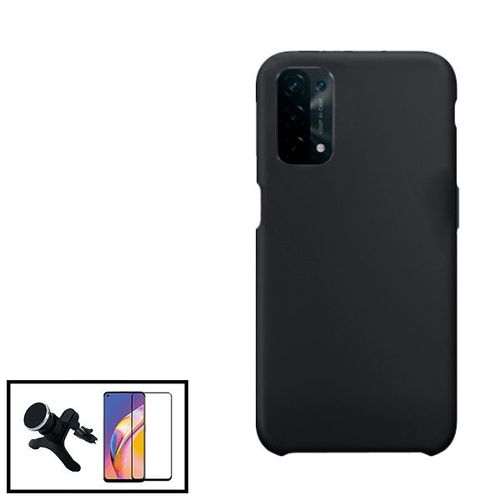 Kit Film De Verre Trempé 5d Full Cover + Coque Silicone Liquide + Support Magnétique De Voiture Renforcé Pour Oppo A16
