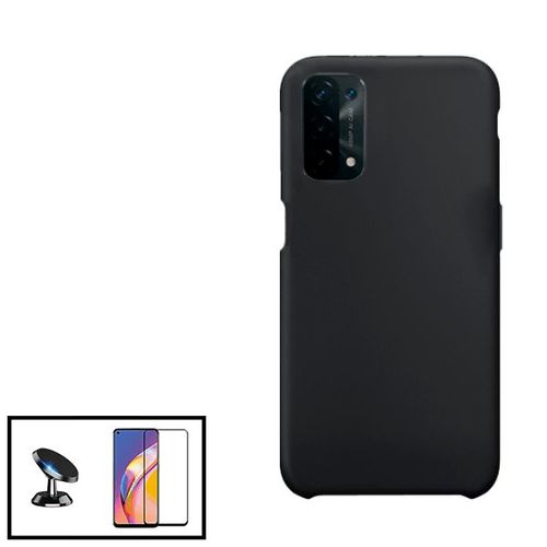 Kit Film De Verre Trempé 5d Full Cover + Coque Silicone Liquide + Support Magnétique De Voiture Pour Oppo A16