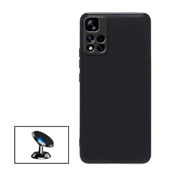 Kit Support Magnétique De Voiture + Coque Silicone Liquide Pour Xiaomi Redmi Note 11 Pro