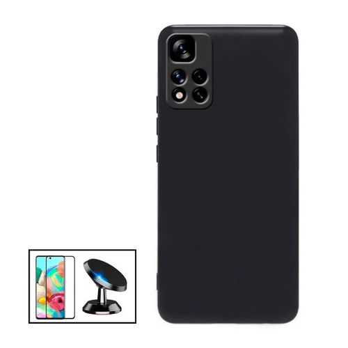 Kit Film De Verre Trempé 5d Full Cover + Coque Silicone Liquide + Support Magnétique De Voiture Renforcé Pour Xiaomi Redmi Note 11 Pro