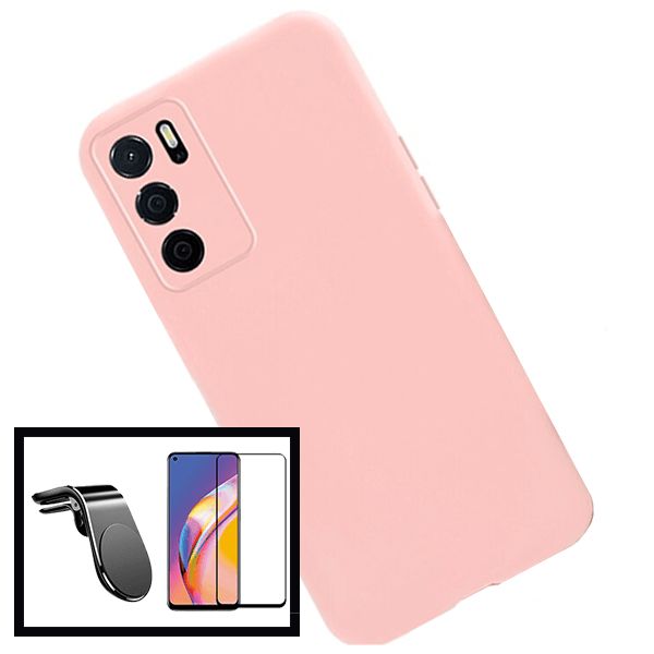 Kit Support Magnétique L Conduite En Toute Sécurité + Coque Silicone Liquide Pour Oppo A16 - Rose