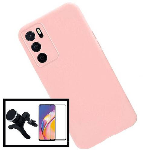 Kit Support Magnétique Renforcé De Voiture + Coque Silicone Liquide Pour Oppo A16 - Rose