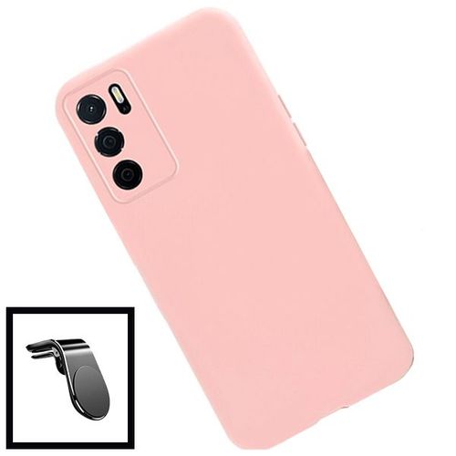 Kit Film De Verre Trempé 5d Full Cover + Coque Silicone Liquide + Support Magnétique L Conduite En Toute Sécurité Pour Oppo A16 - Rose