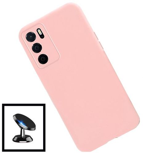 Kit Film De Verre Trempé 5d Full Cover + Coque Silicone Liquide + Support Magnétique De Voiture Pour Oppo A16 - Rose