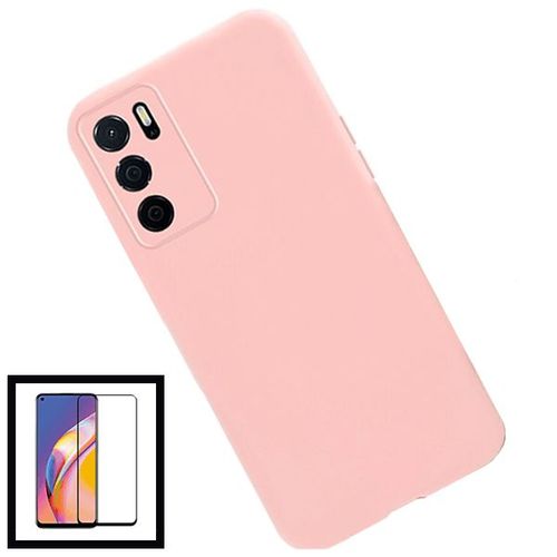 Kit Film De Verre Trempé 5d Full Cover + Coque Silicone Liquide Pour Oppo A16 - Rose