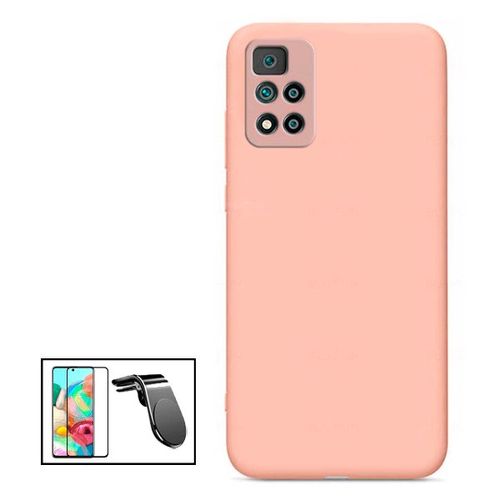 Kit Film De Verre Trempé 5d Full Cover + Coque Silicone Liquide + Support Magnétique L Conduite En Toute Sécurité Pour Xiaomi Redmi Note 11 Pro+ - Rose