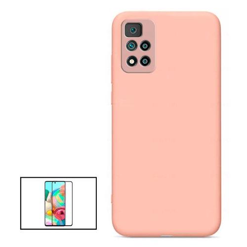 Kit Film De Verre Trempé 5d Full Cover + Coque Silicone Liquide Pour Xiaomi Redmi Note 11 Pro - Rose