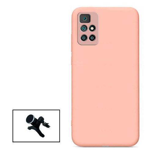 Kit Support Magnétique Renforcé De Voiture + Coque Silicone Liquide Pour Xiaomi Redmi Note 11+ - Rose