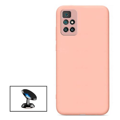 Kit Support Magnétique De Voiture + Coque Silicone Liquide Pour Xiaomi Redmi Note 11+ - Rose