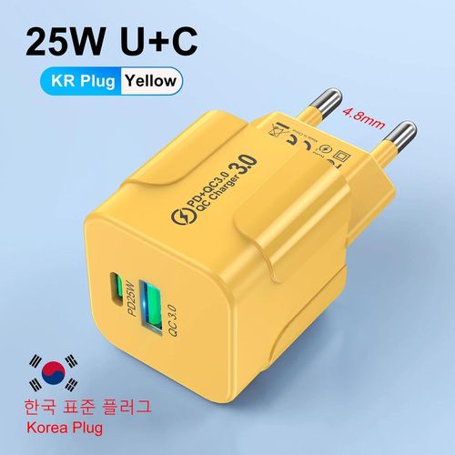 Kr Plug Yellow-Pd25w Chargeur Coréen Pour Iphone 15 Pro Max Usb Type C Chargeur Rapide Usb C Chargeur Rapide Prise Kr Chargeur Rapide Chargeur Mural