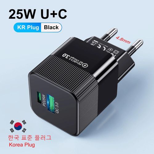 Kr Striped Black-Pd25w Chargeur Coréen Pour Iphone 15 Pro Max Usb Type C Chargeur Rapide Usb C Chargeur Rapide Prise Kr Chargeur Rapide Chargeur Mural
