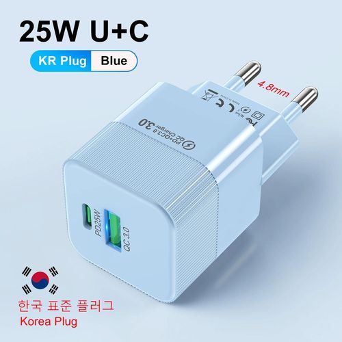 Kr Striped Blue-Pd25w Chargeur Coréen Pour Iphone 15 Pro Max Usb Type C Chargeur Rapide Usb C Chargeur Rapide Prise Kr Chargeur Rapide Chargeur Mural