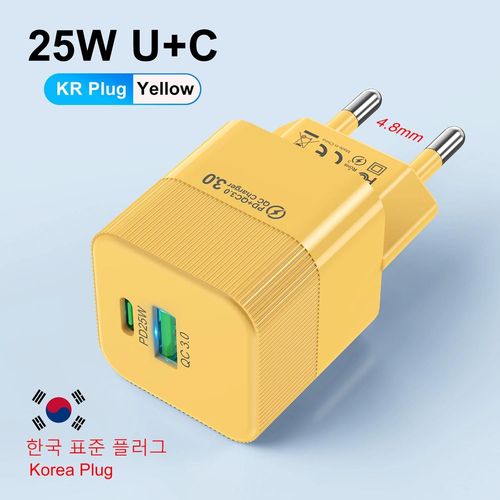 Kr Striped Yellow-Pd25w Chargeur Coréen Pour Iphone 15 Pro Max Usb Type C Chargeur Rapide Usb C Chargeur Rapide Prise Kr Chargeur Rapide Chargeur Mural
