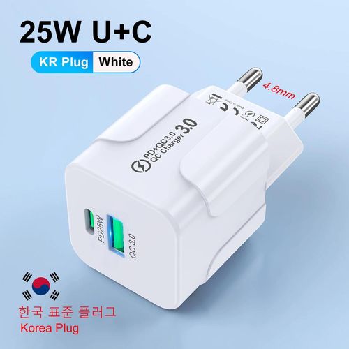 Kr Plug White-Pd25w Chargeur Coréen Pour Iphone 15 Pro Max Usb Type C Chargeur Rapide Usb C Chargeur Rapide Prise Kr Chargeur Rapide Chargeur Mural