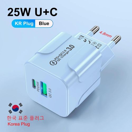 Kr Plug Blue-Pd25w Chargeur Coréen Pour Iphone 15 Pro Max Usb Type C Chargeur Rapide Usb C Chargeur Rapide Prise Kr Chargeur Rapide Chargeur Mural