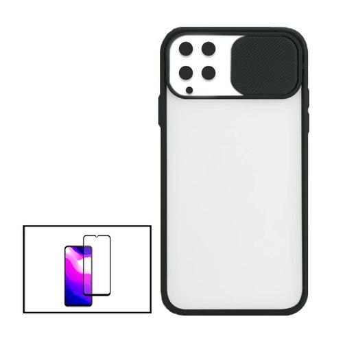 Kit Coque Slide Window Anti Choc Frosted + Film 5d Full Cover Pour Samsung Galaxy A22 4g - Noir