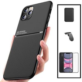 Kit Coque Magnetic Lux + Magnetic Wallet Noir + 5d Full Cover + Support Magnétique L Safe Driving Pour Xiaomi Mi 11 Lite