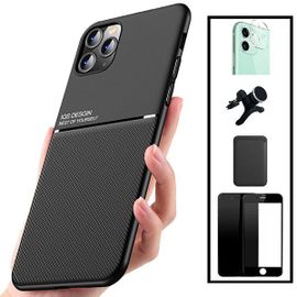 Kit Coque Magnetic Lux + Magnetic Wallet Noir + 5d Full Cover + Film De Caméra Arrière + Support Magnétique De Voiture Renforcé Pour Xiaomi Mi 11 Lite
