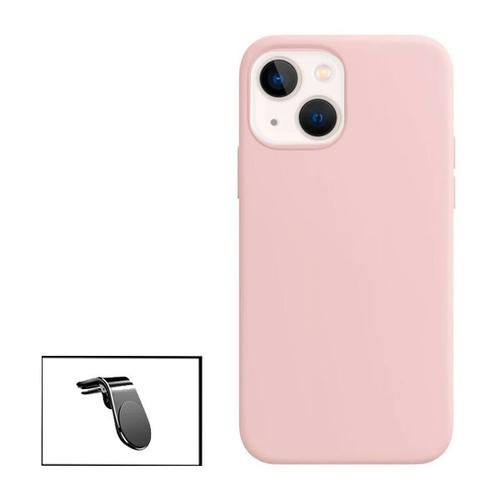 Kit Support Magnétique L Conduite En Toute Sécurité + Coque Silicone Liquide Pour Iphone 13 Mini - Rose