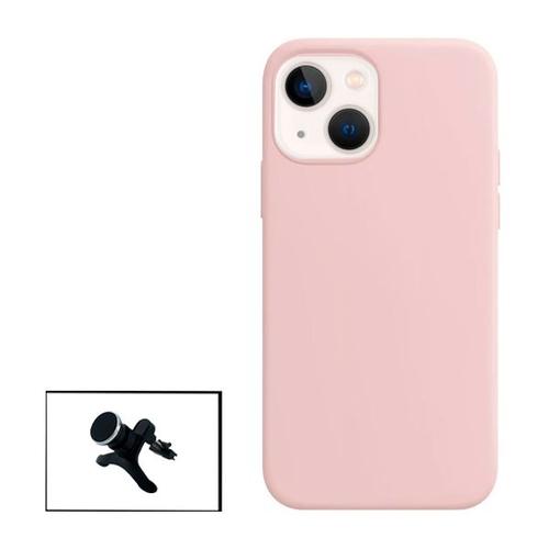 Kit Support Magnétique Renforcé De Voiture + Coque Silicone Liquide Pour Iphone 13 Mini - Rose