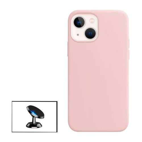 Kit Support Magnétique De Voiture + Coque Silicone Liquide Pour Iphone 13 Mini - Rose