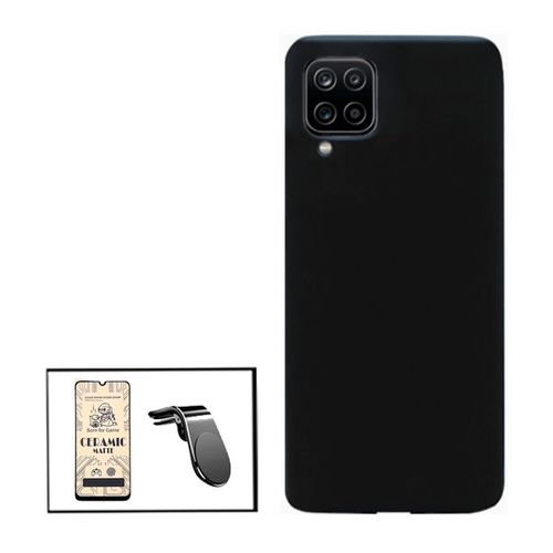 Kit Film De Verre Trempé Ceramicglass Full Cover + Coque Silicone Liquide + Support Magnétique L Conduite En Toute Sécurité Pour Samsung Galaxy A12