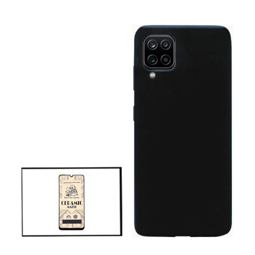Kit Film De Verre Trempé Ceramicglass Full Cover + Coque Silicone Liquide Pour Samsung Galaxy A12