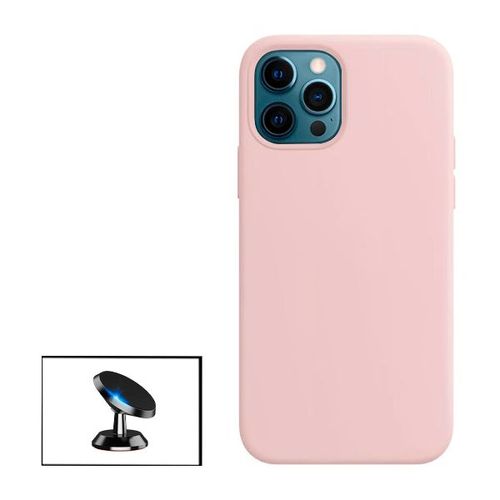Kit Support Magnétique De Voiture + Coque Silicone Liquide Pour Iphone 13 Pro Max - Rose