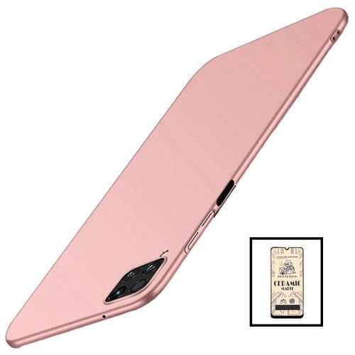 Kit Film De Verre Trempé Ceramicglass Full Cover + Coque Slimshield Pour Samsung Galaxy A12 Rose
