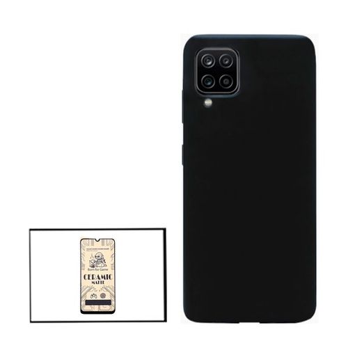 Kit Film De Verre Trempé Ceramicglass Full Cover + Coque Silicone Liquide Pour Samsung Galaxy A42 5g