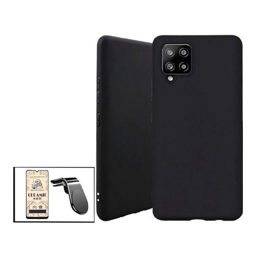 Kit Film De Verre Trempé Ceramicglass Full Cover + Coque Silicone Liquide + Support Magnétique L Conduite En Toute Sécurité Pour Samsung Galaxy A42 5g