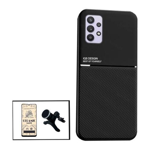 Kit Coque Magnetic Lux + Film De Verre Trempé Ceramicglass Full Cover + Support Magnétique De Voiture Renforcé Pour Samsung Galaxy A32 5g