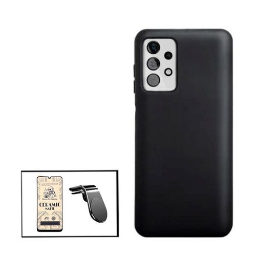 Kit Film De Verre Trempé Ceramicglass Full Cover + Coque Silicone Liquide + Support Magnétique L Conduite En Toute Sécurité Pour Samsung Galaxy A32 5g