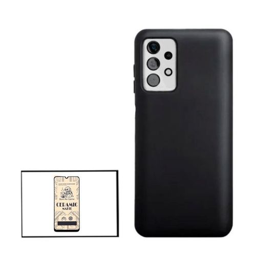 Kit Film De Verre Trempé Ceramicglass Full Cover + Coque Silicone Liquide Pour Samsung Galaxy A32 5g