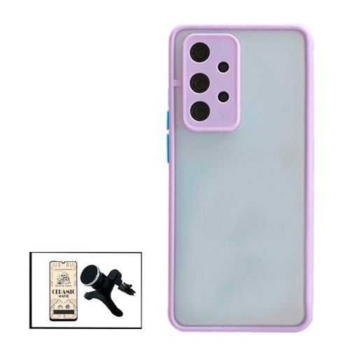Kit Coque Antichoc Avec Caméra Protection + Film De Verre Trempé Ceramicglass Full Cover + Support Magnétique Renforcé De Voiture Pour Samsung Galaxy M32 5g - Mauve