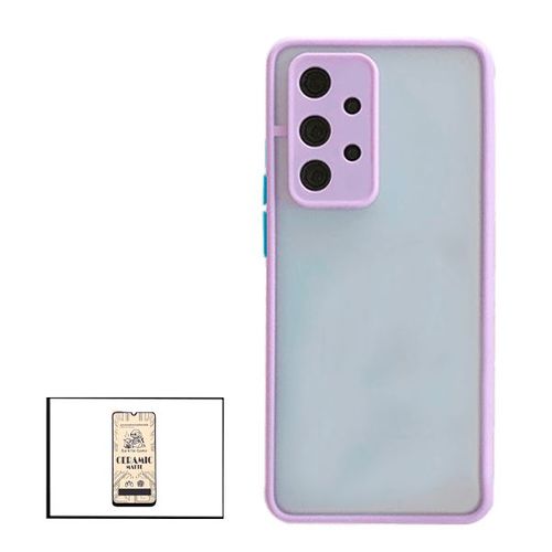 Kit Coque Antichoc Avec Caméra Protection + Film De Verre Trempé Ceramicglass Full Cover Pour Samsung Galaxy M32 5g - Mauve