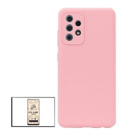 Kit Film De Verre Trempé Ceramicglass Full Cover + Coque Silicone Liquide Pour Samsung Galaxy A52 5g - Rose