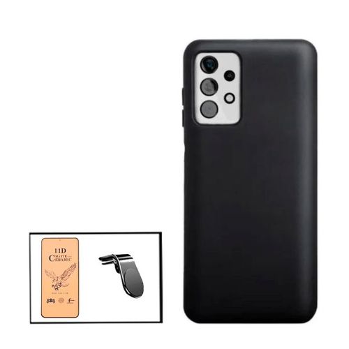 Kit Film De Verre Trempé Ceramicglass Full Cover + Coque Silicone Liquide + Support Magnétique L Conduite En Toute Sécurité Pour Samsung Galaxy A52s 5g