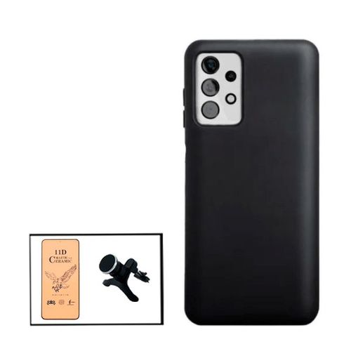Kit Film De Verre Trempé Ceramicglass Full Cover + Coque Silicone Liquide + Support Magnétique De Voiture Renforcé Pour Samsung Galaxy A52s 5g